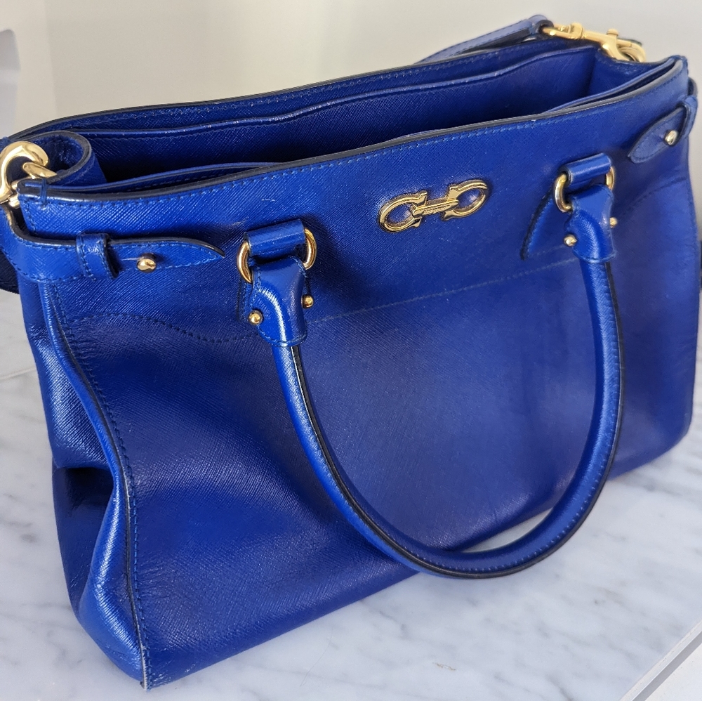 Authentic Salvatore Ferragamo top handle bag in cobalt baltik blue - Picture 1 of 14